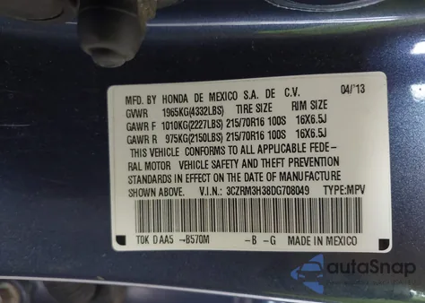 2013 Honda Cr-V Lx z USA, uszkodzony, nr VIN 3CZRM3H38DG708049